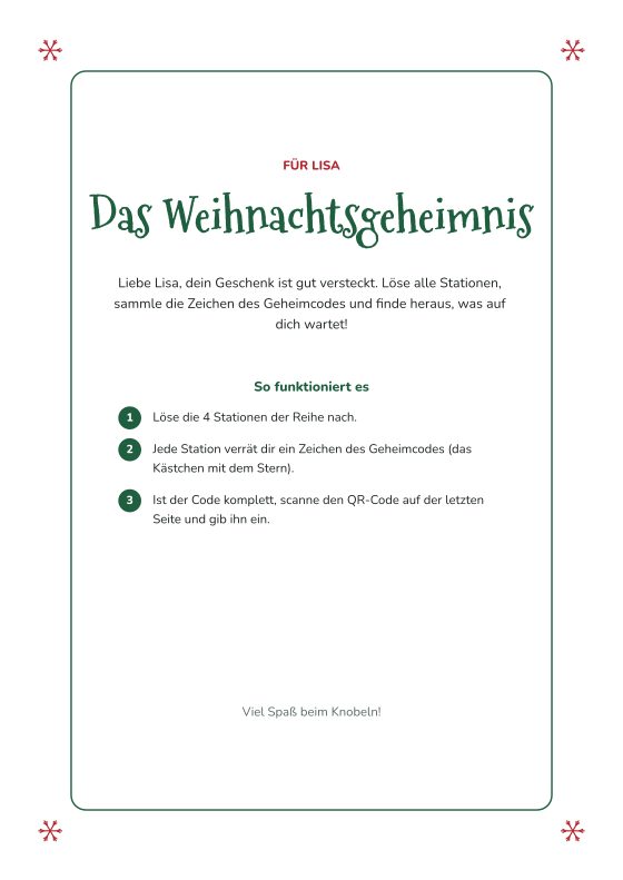 Beispiel-Deckblatt „Das Weihnachtsgeheimnis“ für Lisa