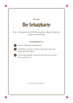 Deckblatt im Design Schatzsuche: Piratenschrift in Braun, Kompassrosen in den Ecken